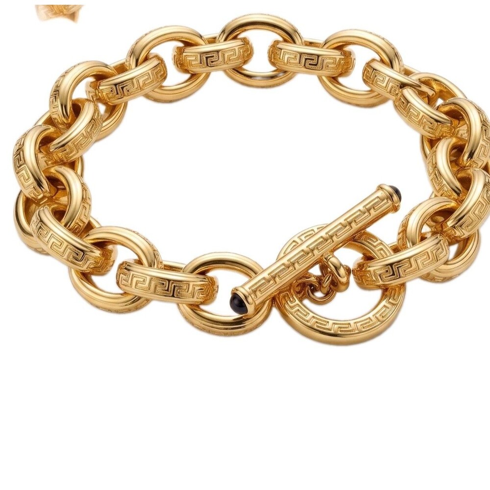 Chunky 18k Gold Plated Chain Link Bracelet OTC Italy Toggle Clasp Elegant